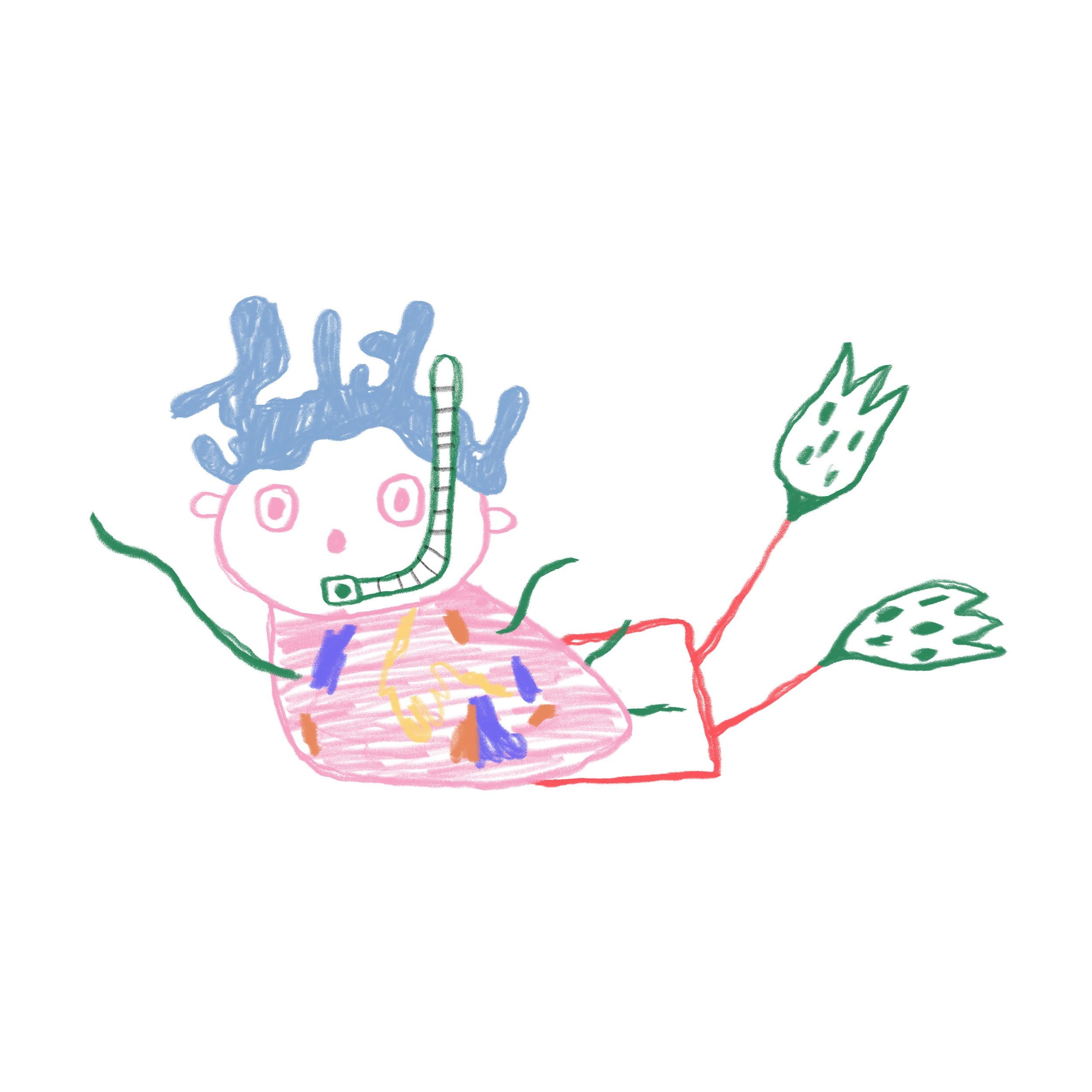 Original childlike drawing of Reef snorkeling